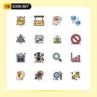 Universal Icon Symbols Group of 16 Modern Flat Color Filled Lines of education atom teaching computers network Editable Creative Vector Design Elements