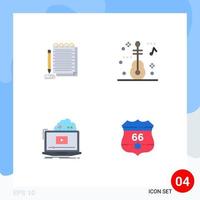 conjunto de 4 paquetes de iconos planos comerciales para el bloc de notas en línea novedosos elementos de diseño vectorial editables de video de viaje vector