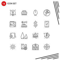 Group of 16 Modern Outlines Set for guide map baby music phone Editable Vector Design Elements