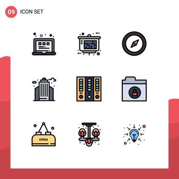 9 Universal Filledline Flat Color Signs Symbols of file folder archive compass office life Editable Vector Design Elements