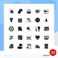 Group of 25 Solid Glyphs Signs and Symbols for crash bicycle birthday accident breakfast Editable Vector Design Elements