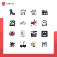 Universal Icon Symbols Group of 16 Modern Flat Color Filled Lines of sending letter gear email life Editable Creative Vector Design Elements