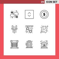 Outline Pack of 9 Universal Symbols of pulley download badge upload down Editable Vector Design Elements