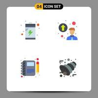 4 Thematic Vector Flat Icons and Editable Symbols of battery notebook personal up gradation diary autumn Editable Vector Design Elements