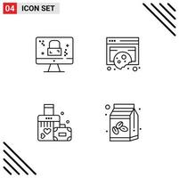 Stock Vector Icon Pack of 4 Line Signs and Symbols for dmca protection briefcase lock data heart Editable Vector Design Elements