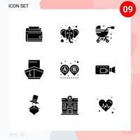 Set of 9 Vector Solid Glyphs on Grid for transportation filled hindu cargo buggy Editable Vector Design Elements