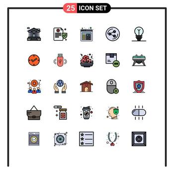 25 líneas rellenas universales signos de color plano símbolos de corona de garrapata cálculo idea logro elementos de diseño vectorial editables vector