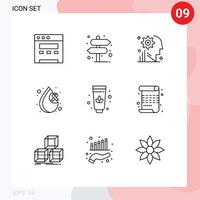 Pack of 9 Modern Outlines Signs and Symbols for Web Print Media such as poem lotus process health cancer Editable Vector Design Elements