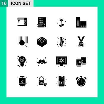 16 Solid Glyph concept for Websites Mobile and Apps cube product plant barcode building Editable Vector Design Elements