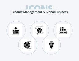 Product Managment And Global Business Glyph Icon Pack 5 Icon Design. flow. automation. filtration. workflow. open box vector