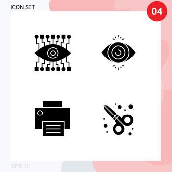 Editable Vector Line Pack of 4 Simple Solid Glyphs of eye hardware eye test computers graphic design Editable Vector Design Elements