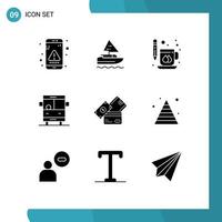 9 Solid Glyph concept for Websites Mobile and Apps school bus education country bus mug Editable Vector Design Elements