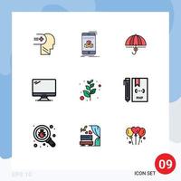 Set of 9 Modern UI Icons Symbols Signs for monitor support funds security protection Editable Vector Design Elements