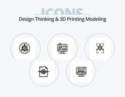 pensamiento de diseño e impresión d línea de modelado paquete de iconos 5 diseño de iconos. comentario. servidor. computadora. capa. capas vector