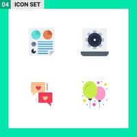 Pack of 4 creative Flat Icons of data setting report configure love Editable Vector Design Elements