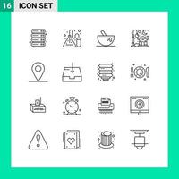 16 User Interface Outline Pack of modern Signs and Symbols of mail location bowl moon house Editable Vector Design Elements