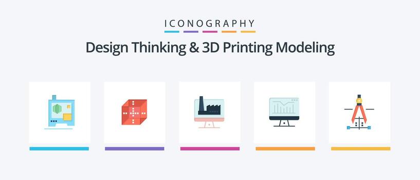 Design Thinking And D Printing Modeling Flat 5 Icon Pack Including education. compass. building. monitor. static. Creative Icons Design vector