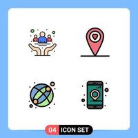 4 User Interface Filledline Flat Color Pack of modern Signs and Symbols of awareness toy day heart gps Editable Vector Design Elements