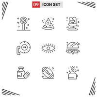 Pictogram Set of 9 Simple Outlines of watch eye life help communication Editable Vector Design Elements