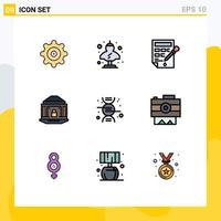User Interface Pack of 9 Basic Filledline Flat Colors of research security color bucket lock banking Editable Vector Design Elements