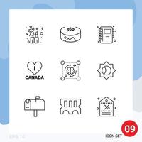 Modern Set of 9 Outlines Pictograph of setting storming love brain process Editable Vector Design Elements