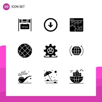 paquete de líneas vectoriales editables de 9 glifos sólidos simples de contacto terrestre configuración de comunicación elementos de diseño vectorial editables vector