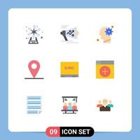 paquete de 9 signos y símbolos de colores planos modernos para medios de impresión web, como la solución de estrategia de ubicación de placa, elementos de diseño vectorial editables vector