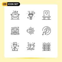 Stock Vector Icon Pack of 9 Line Signs and Symbols for music weather chair sunny coding Editable Vector Design Elements