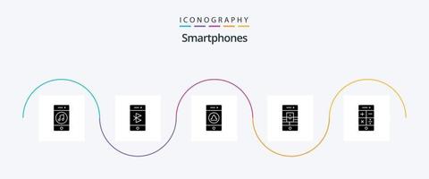 paquete de iconos de glifo 5 de teléfonos inteligentes que incluye video. comunicaciones móvil. llamada. advertencia vector