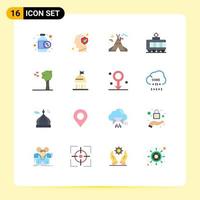 16 Universal Flat Color Signs Symbols of nature arbor mind transport railroad Editable Pack of Creative Vector Design Elements