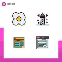 4 Universal Filledline Flat Colors Set for Web and Mobile Applications egg browser beach sea corporate Editable Vector Design Elements