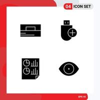Solid Glyph Pack of 4 Universal Symbols of accessories analytics wallet devices document Editable Vector Design Elements