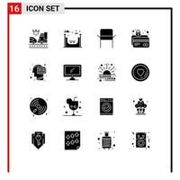 Universal Icon Symbols Group of 16 Modern Solid Glyphs of education protection furniture lock card protection Editable Vector Design Elements