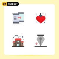 4 Flat Icon concept for Websites Mobile and Apps data education building synchronization heart add Editable Vector Design Elements