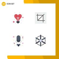 User Interface Pack of 4 Basic Flat Icons of bulb day heart interface record Editable Vector Design Elements