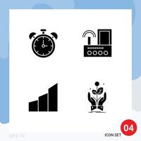 4 Universal Solid Glyph Signs Symbols of alarm apartments time signal buildings Editable Vector Design Elements