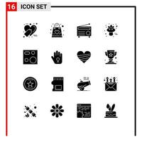 Set of 16 Modern UI Icons Symbols Signs for cooking sparrow bag bird media Editable Vector Design Elements