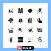 Modern Set of 16 Solid Glyphs Pictograph of data system cloud progression development Editable Vector Design Elements