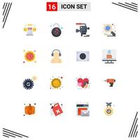 Flat Color Pack of 16 Universal Symbols of time watch camera search globe Editable Pack of Creative Vector Design Elements