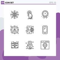 9 Thematic Vector Outlines and Editable Symbols of communication money gauge leader banking Editable Vector Design Elements