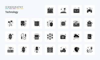 paquete de iconos de glifos sólidos de 25 tecnologías vector