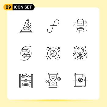 9 Universal Outlines Set for Web and Mobile Applications disk money cream exchang chart Editable Vector Design Elements