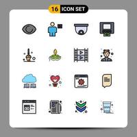 Pack of 16 creative Flat Color Filled Lines of mop bucket video money atm Editable Creative Vector Design Elements