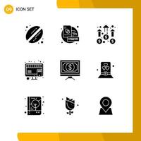 User Interface Pack of 9 Basic Solid Glyphs of click marketing business shop buy Editable Vector Design Elements