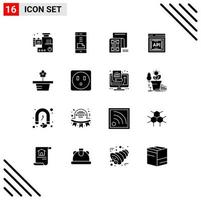 Set of 16 Commercial Solid Glyphs pack for software api concept phone api message Editable Vector Design Elements