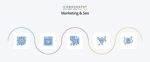 paquete de iconos de marketing y seo blue 5 que incluye búsqueda. SEO publicidad. clasificar. filtrar vector