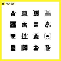 Mobile Interface Solid Glyph Set of 16 Pictograms of type attach laptop image process Editable Vector Design Elements