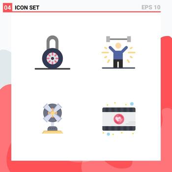 paquete de interfaz de usuario de 4 iconos planos básicos de elementos de diseño vectorial editables de máquina de peso de culturismo de ventilador de bloqueo vector