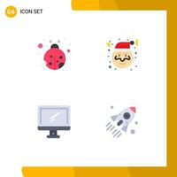 Group of 4 Flat Icons Signs and Symbols for insect imac christmas computer launch Editable Vector Design Elements