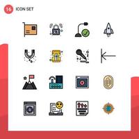 Group of 16 Flat Color Filled Lines Signs and Symbols for startup spaceship padlock rocket gadget Editable Creative Vector Design Elements